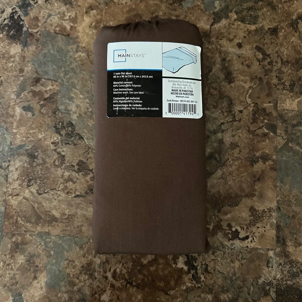 Mainstays 200 Thread Count Flat Sheet Twin Brown Cotton Soft